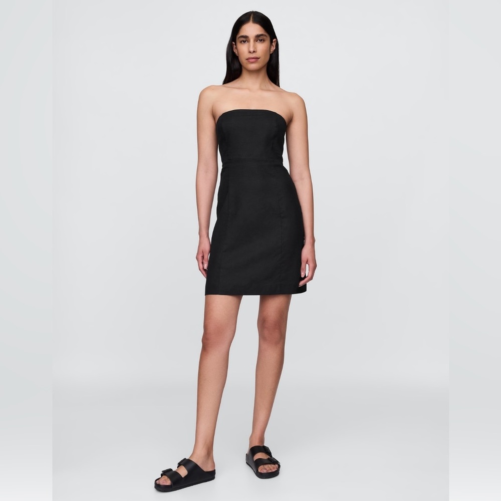 NWT GAP Linen-Blend Strapless Sleeveless Mini Dress In Black Size XS